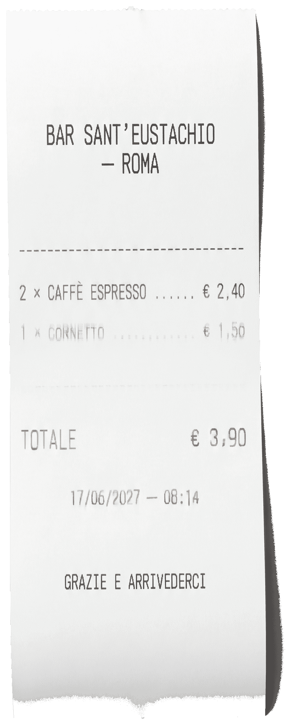 Espresso bar receipt from Bar Sant'Eustachio, Roma